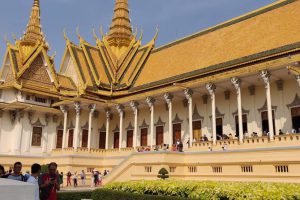 Exterior view of the Royal Palace Throne Hall in Phnom Penh Cambodia