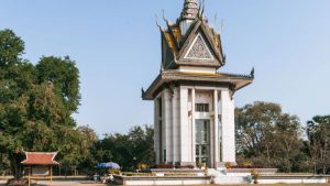 The Buddhist Stupa memorial at the Choeung Ek Killing Fields in Phnom Penh Cambodia