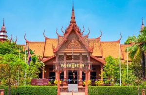 The red traditional architecture of the National Museum of Cambodia in Phnom Penh