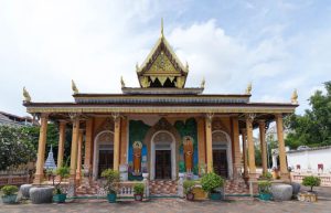 Traditional architecture of Wat Damrei Sar temple in Battambang, Cambodia, on a private tour with Phnom Penh Taxi Driver.