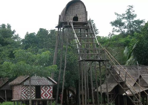 Traditional Kreung indigenous stilt house in a village near Banlung, Ratanakiri, Cambodia.