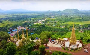 Panoramic view of Pailin province landscape from Phnom Yat, Cambodia, accessible by Phnom Penh Taxi Driver private tour.
